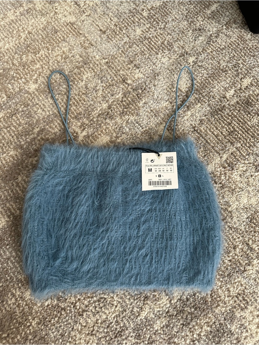 Fuzzy Blue Spaghetti-Strap Crop Top - Zara